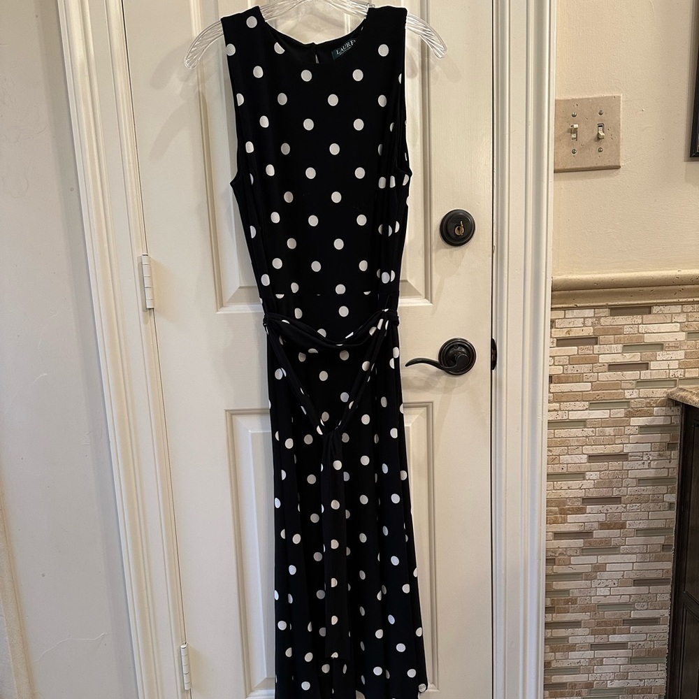 Ralph Lauren sleeveless polka dot dress.
